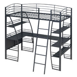 Loft Bed With 4 Layers Of Shelves And L-Shaped Desk, Stylish Metal Frame Bed With A Set Of Sockets, USB Ports And And Wireless Charging by Couch.com