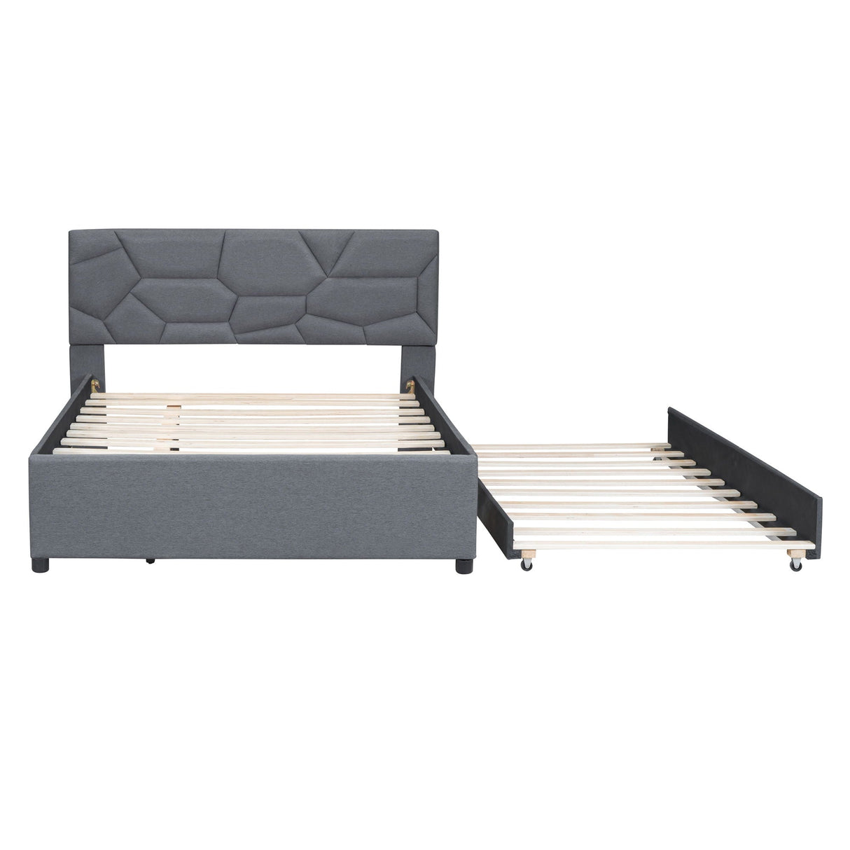 Upholstered Platform Bed With Brick Pattern Headboard And Twin Long Size Trundle by Couch.com