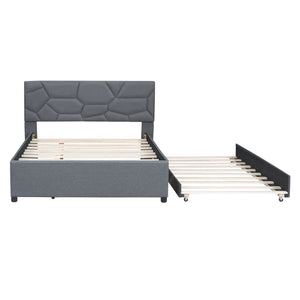 Upholstered Platform Bed With Brick Pattern Headboard And Twin Long Size Trundle by Couch.com