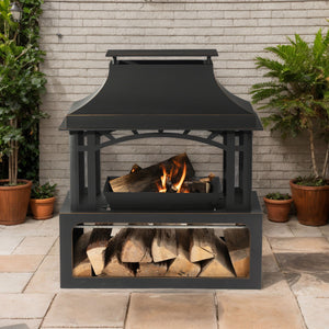 40" Wood Burning Fireplace, 50000 Btu Steel Fire Pit, Wood Burning Chimney For Outside Patio Deck Garden Backyard - Black by Couch.com