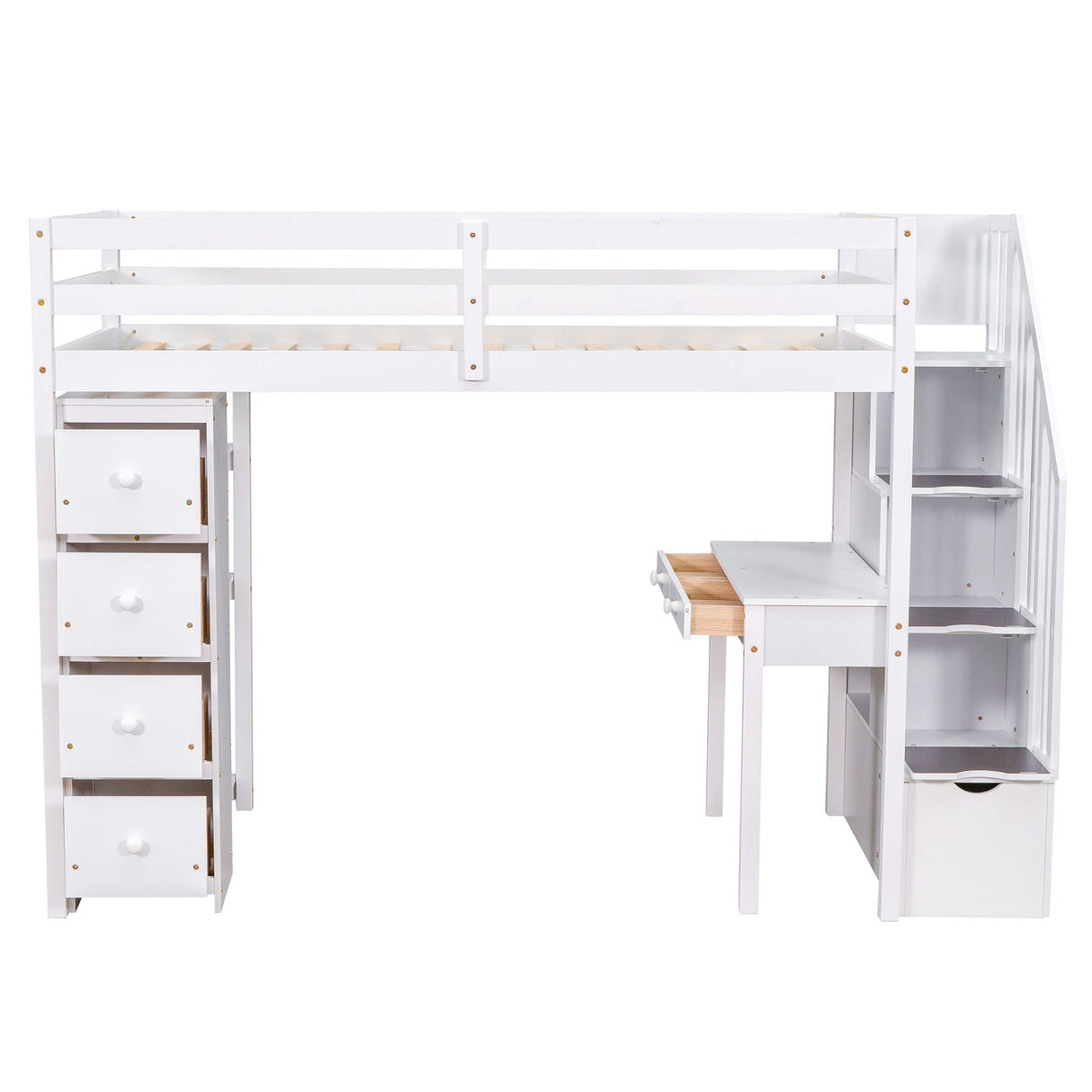 Loft Bed With Storage Drawers, Desk And Stairs With Shelves by Couch.com