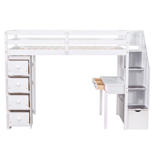 Loft Bed With Storage Drawers, Desk And Stairs With Shelves by Couch.com