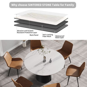 Couch.com 53.15" Modern Artificial Stone Round Carbon Steel Base Dining Table, Can Accommodate 6 People White / Black, Durable Design, Easy to Clean, Marble/Stone Construction, White Finish by Couch.com