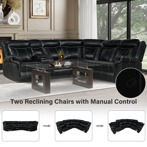 Home Theater Seating Manual Recliner With Cup Holder, Hide - Away Storage, 2 USB Ports And 2 Power Sockets For Living Room, Home Theater by Couch.com