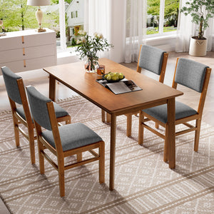 5 Pieces Rectangle Wooden Dining Table Set, Mid Century Modern Kitchen Table And 4 Upholstered Chairs For Home, Saving Space - Brown / Gray by Couch.com