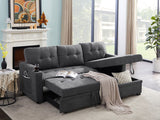 Mabel - Woven Fabric Sleeper Sectional With Cupholder, USB Charging Port nd Pocket - Dark Gray by Couch.com