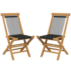 2 Piece Indonesia Teak Patio Folding Chairs with Woven Rope Seat and Back for Porch Backyard Poolside