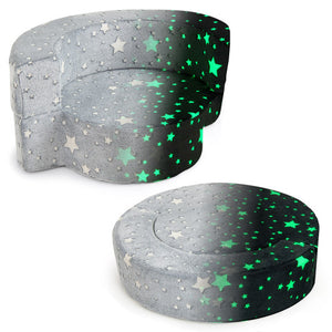 2-in-1 Toddler Chair Glow in the Dark Kids Couch with Cover Convertible Sofa-Gray