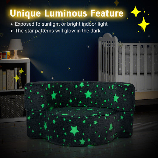2-in-1 Toddler Chair Glow in the Dark Kids Couch with Cover Convertible Sofa-Gray