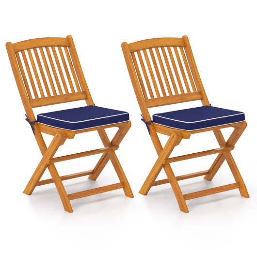 Outdoor Folding Chairs with Seat Cushions Set of 2-Navy