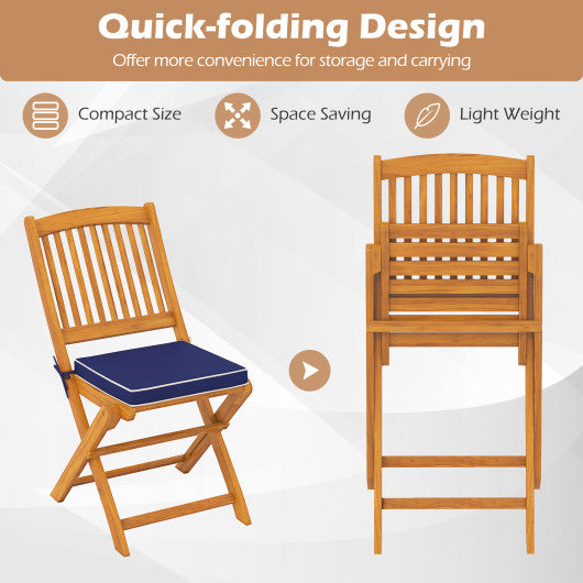 Outdoor Folding Chairs with Seat Cushions Set of 2-Navy
