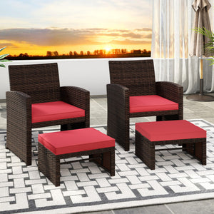 Multipurpose Outdoor 2 Pieces Patio PE Rattan Ottomans Footstool-Red