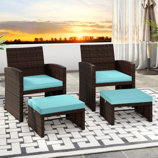 Multipurpose Outdoor 2 Pieces Patio PE Rattan Ottomans Footstool-Turquoise