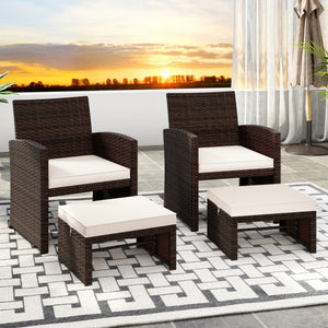 Multipurpose Outdoor 2 Pieces Patio PE Rattan Ottomans Footstool-White