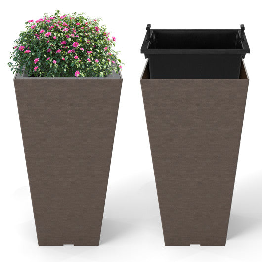 Set of 2 Square Taper Planter with Removable Inner Bucket and Optional Drainage Hole-M
