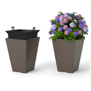 Set of 2 Square Taper Planter with Removable Inner Bucket and Optional Drainage Hole-S