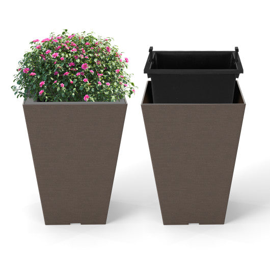 Set of 2 Square Taper Planter with Removable Inner Bucket and Optional Drainage Hole-S