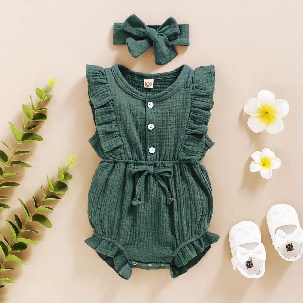 2Pc Summer Newborn Baby Girls Romper Headband Ruffles Sleeveless Clothes - Ruffle Romper Baby girl clothes