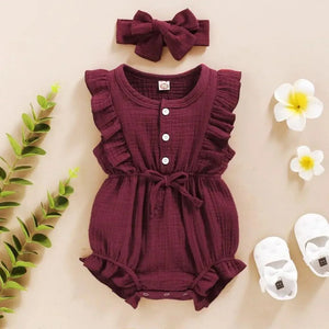 2Pc Summer Newborn Baby Girls Romper Headband Ruffles Sleeveless Clothes - Ruffle Romper Baby girl clothes