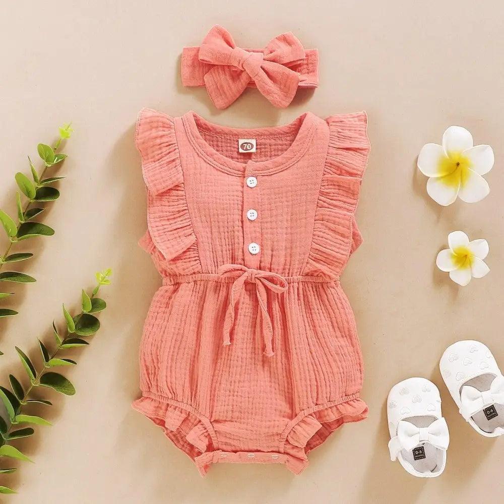 2Pc Summer Newborn Baby Girls Romper Headband Ruffles Sleeveless Clothes - Ruffle Romper Baby girl clothes