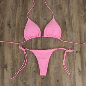 2pcs Bikini Set Padded Bra Women Push-Up Solid Swimwear Bandage Bathing Suit Swimsuit Swimming Suit Knotted String Triangle Bikini Tie Side High Cut Cheeky Bikini Set
