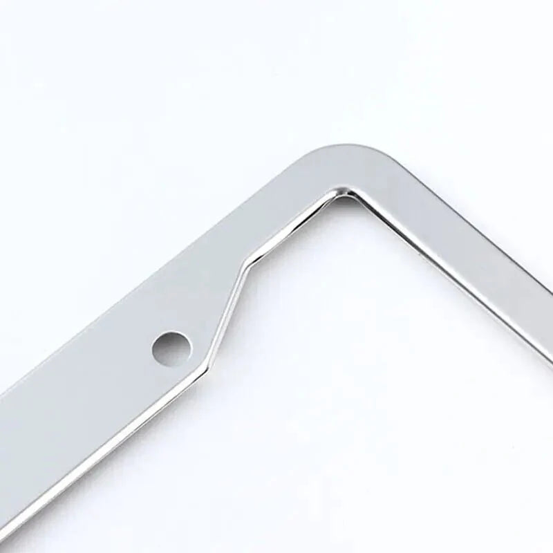 2PCS Chrome Stainless Steel Metal License Plate Frame Tag Cover With Screw Caps
