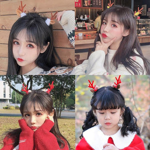 2pcs Cute Deer Ear Hairpins Christmas Hair Clips For Girls Cartoon Antlers Barrettes Lovely Pompom Hairgrips Fashion Hair Accessories For Women