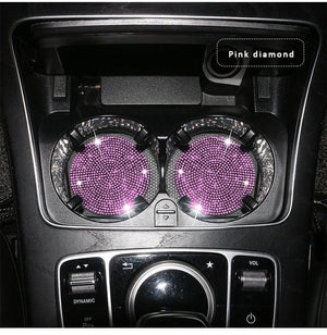 2PCS Diamond Car Coaster Water Cup Slot Non-Slip Mat Silica Gel Pad Bling Car Coasters Silicone Crystal Car Cup Holder Mat Car Gadget Universal Bling Car Cup Mat Holder Insert Crystal Rhinestone Vehicle Cup Coaster Bling Car Accessories for Woman