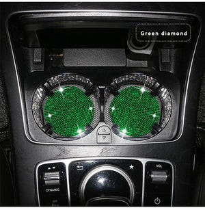 2PCS Diamond Car Coaster Water Cup Slot Non-Slip Mat Silica Gel Pad Bling Car Coasters Silicone Crystal Car Cup Holder Mat Car Gadget Universal Bling Car Cup Mat Holder Insert Crystal Rhinestone Vehicle Cup Coaster Bling Car Accessories for Woman