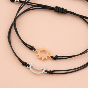 2pcs / Set Minimalist Sun Moon Charm Couple Bracelet Card Love Jewelry Gift Adjustable Braided Rope Bracelets Pinky Pomise Matching Relationship Bracelets For Best Friends Couple