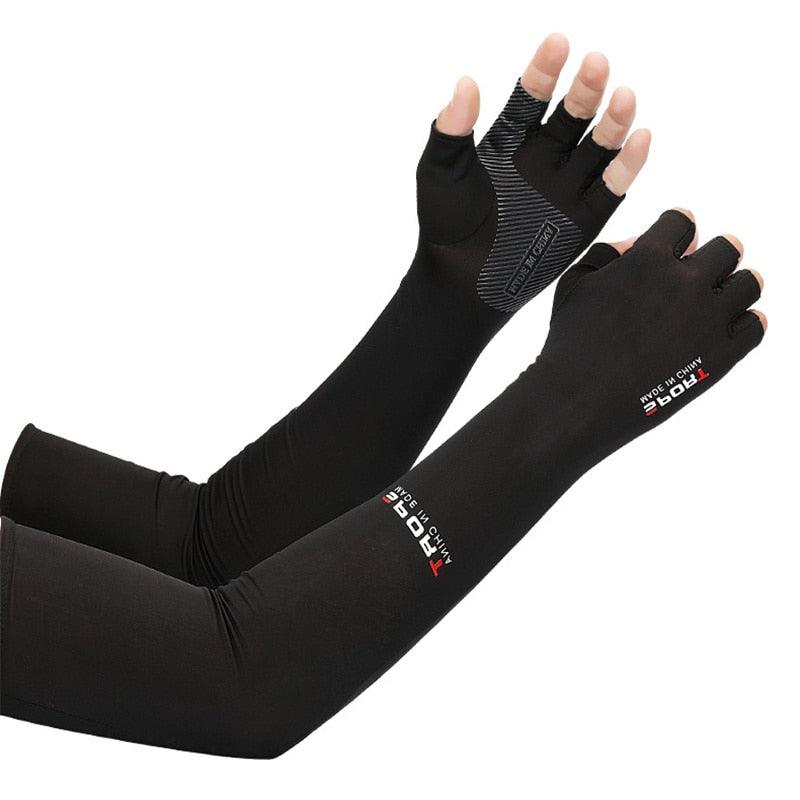 2pcs Sport 5-finger Arm Sleeves One Size Compression Long Arm Cover Cycling Running Fishing Climbing Arm Cover Outdoor Sport Sun UV Protection Ice Cool Sleeves Comfortable Men Long Arm Covers