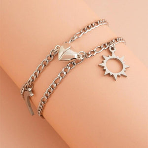 2Pcs Sun Moon Charm Magnet Attraction Stainless Steel Bracelets For Couples Men Women Jewelry Couples Bracelets For Women Men Stainless Steel Heart Magnet Bracelets For Couples Matching Bracelets For Boyfriend And Girlfriend