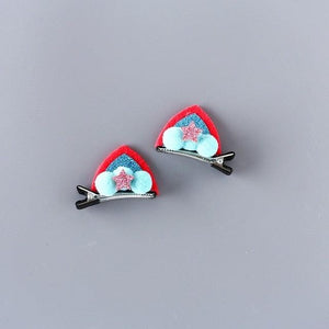 2pcs/Set Cute Hair Clips For Girls Glitter Rainbow Felt Fabric Flowers Hairpins Cat Ears Bunny Barrettes Kids Hair Accessories for Halloween Parties Cosplay for Girls