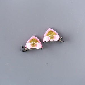 2pcs/Set Cute Hair Clips For Girls Glitter Rainbow Felt Fabric Flowers Hairpins Cat Ears Bunny Barrettes Kids Hair Accessories for Halloween Parties Cosplay for Girls