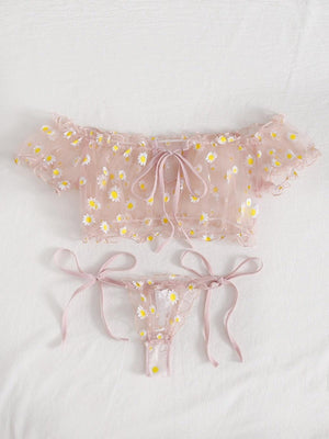 2PCS/Set Off Shoulder Lace Up Bikinis Women Sweet Women's Bathing Suit Two Piece Strap Swimsuit Swimwear Bikini Beachwear Set Casual Short Sleeve Suits Swimsuits Beachwear Bathing Suits