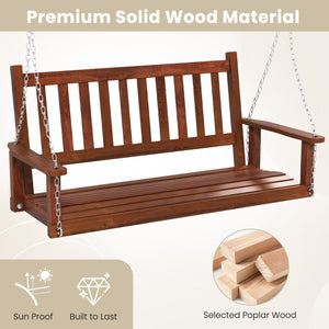 2-Person Wooden Outdoor Porch Swing with 500 lbs Weight Capacity-Brown