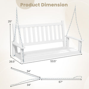 2-Person Wooden Outdoor Porch Swing with 500 lbs Weight Capacity-White
