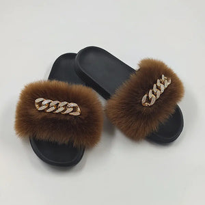 Plush Imitation Fox Fur Flip Flops Fashion Slippers