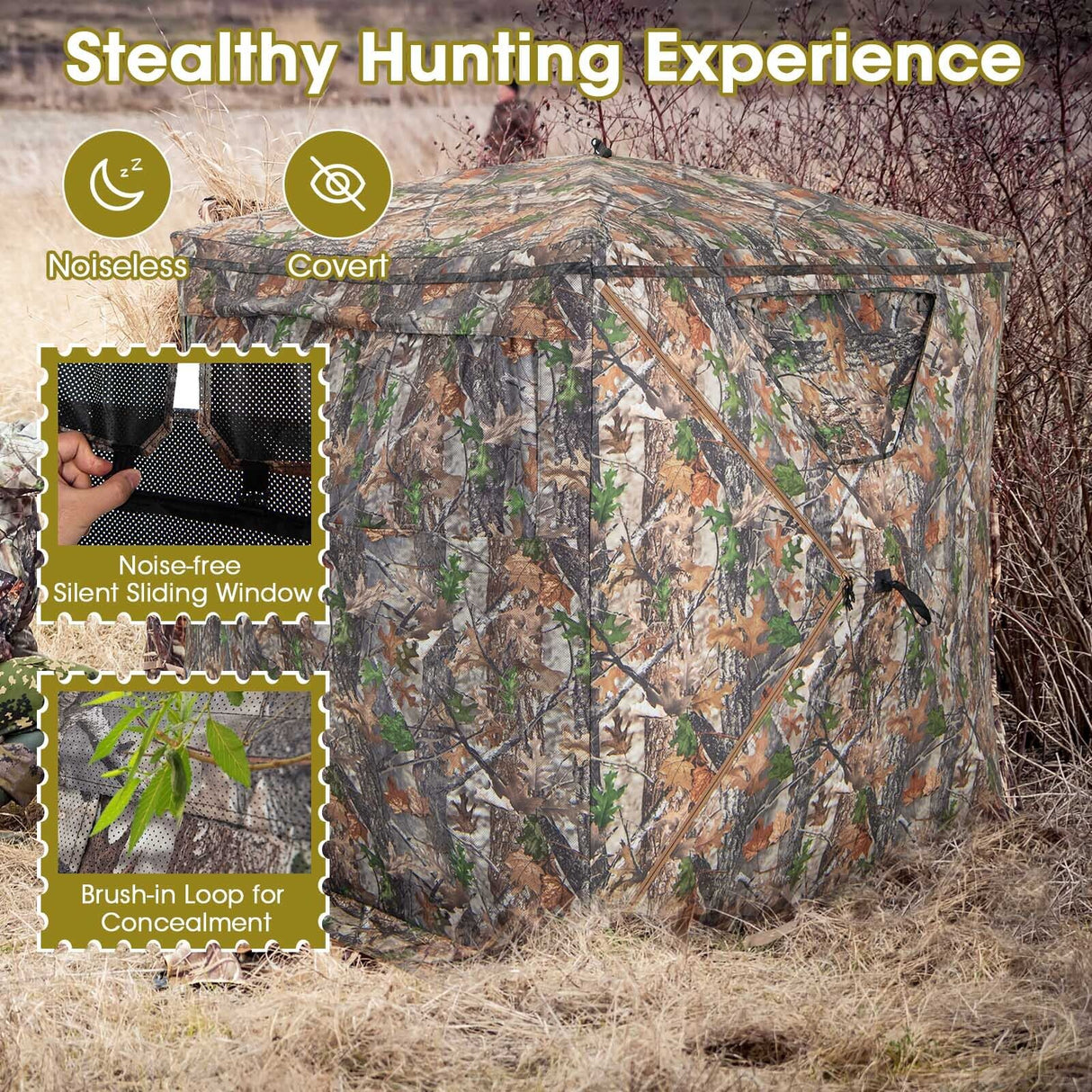 2-3 Person Hunting Blind Portable Pop Up Ground Tent with Carry Bag and Storage Pocket