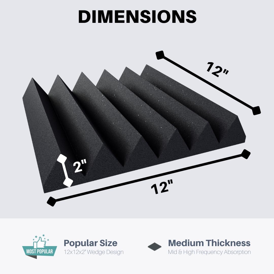 Easy Mount Acoustic Foam Kit - 12x12x2" Acoustic Foam Panels With Adhesive - Wedge Style - 4 Pack