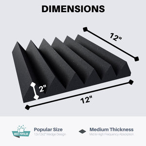 Easy Mount Acoustic Foam Kit - 12x12x2" Acoustic Foam Panels With Adhesive - Wedge Style - 4 Pack