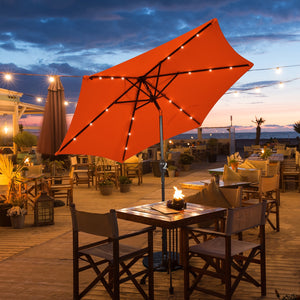 9 Feet Solar LED Lighted Patio Market Umbrella Tilt Adjustment Crank Lift-Dark Red