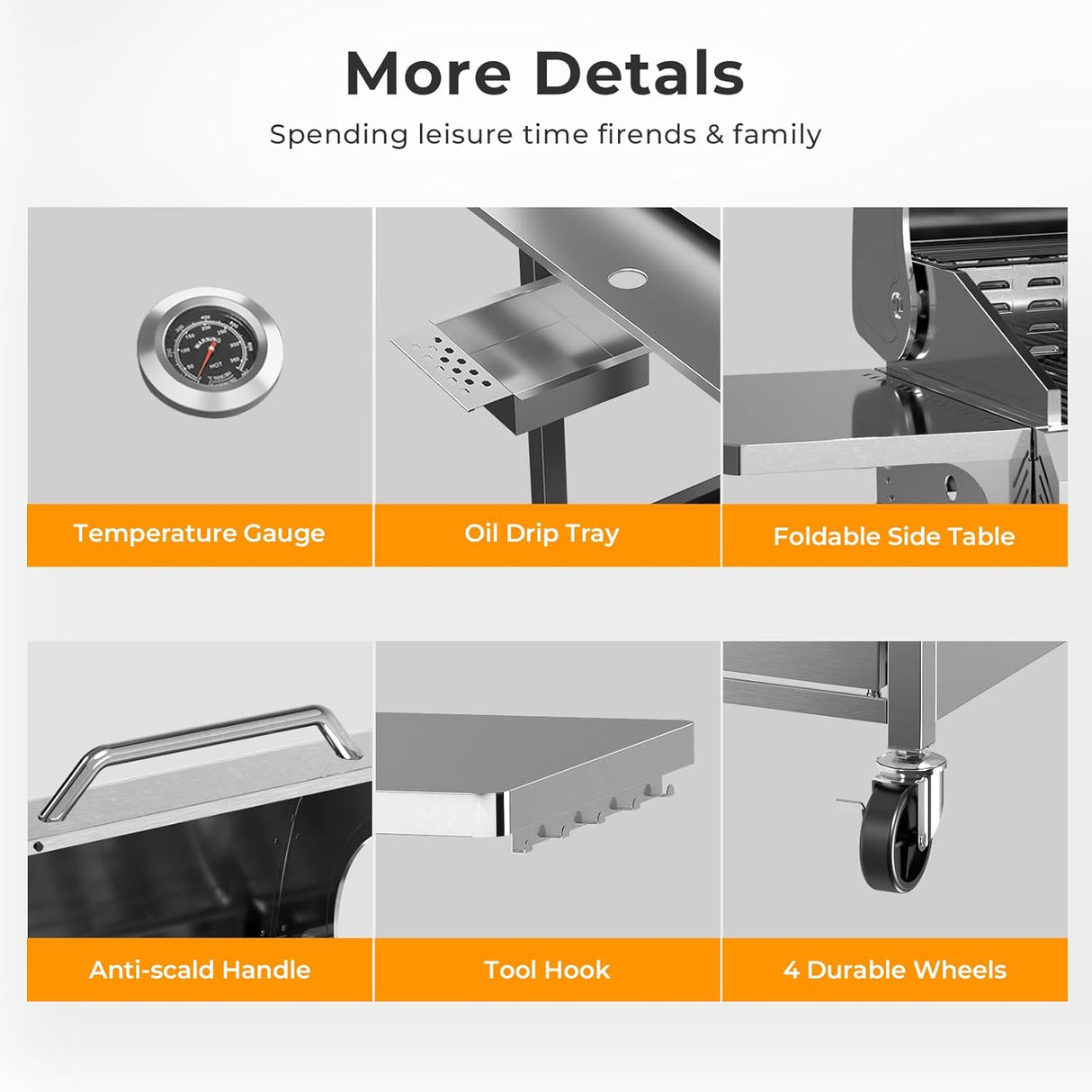 3 & 4-Burner Propane Gas Grills with Side Burners, for Outdoor Cooking, BBQ, Patio, Camping