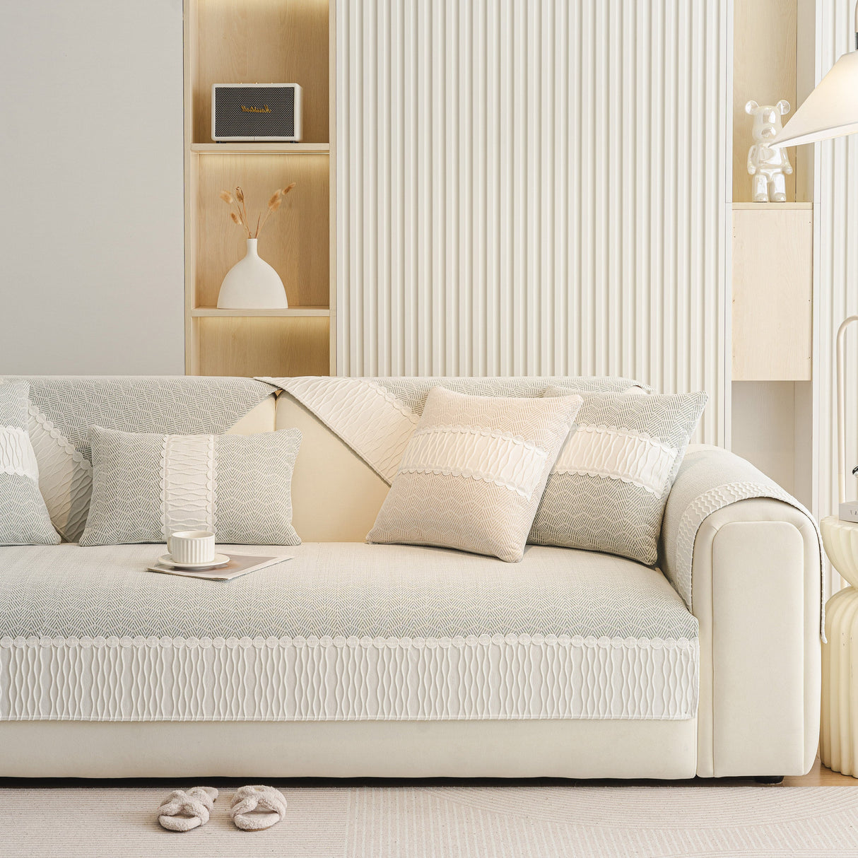 Herringbone Sofa Protector Cover, Non-Slip Couch Cover for Seat, Back & Arms