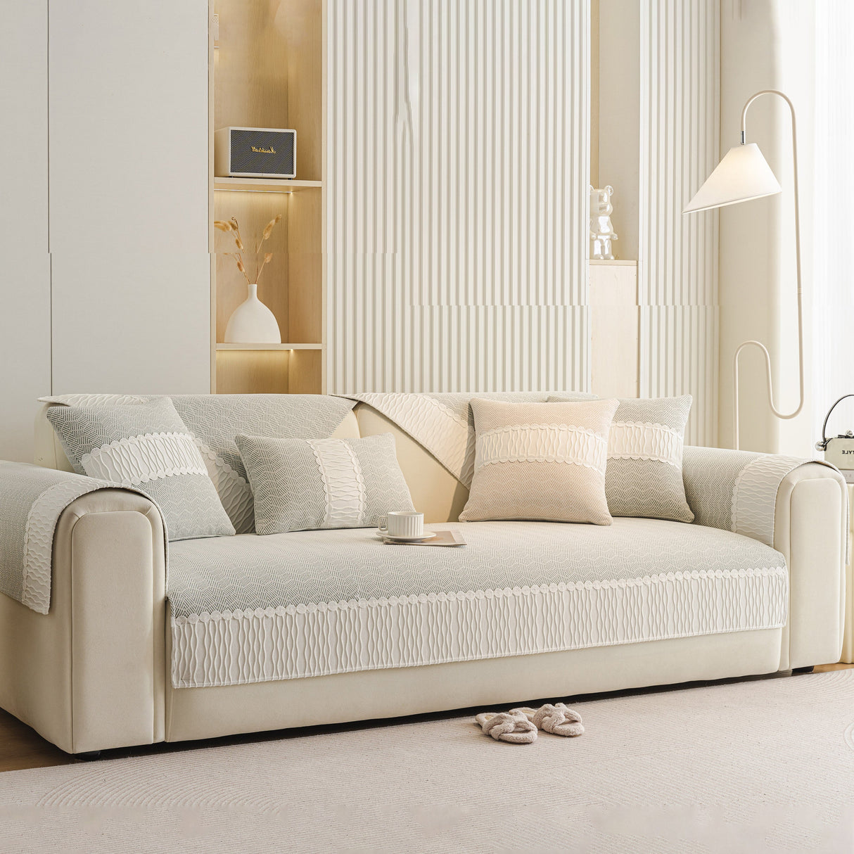 Herringbone Sofa Protector Cover, Non-Slip Couch Cover for Seat, Back & Arms