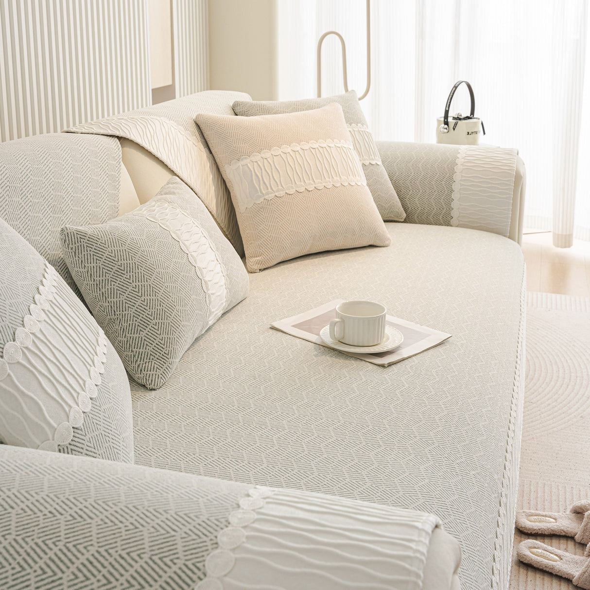 Herringbone Sofa Protector Cover, Non-Slip Couch Cover for Seat, Back & Arms
