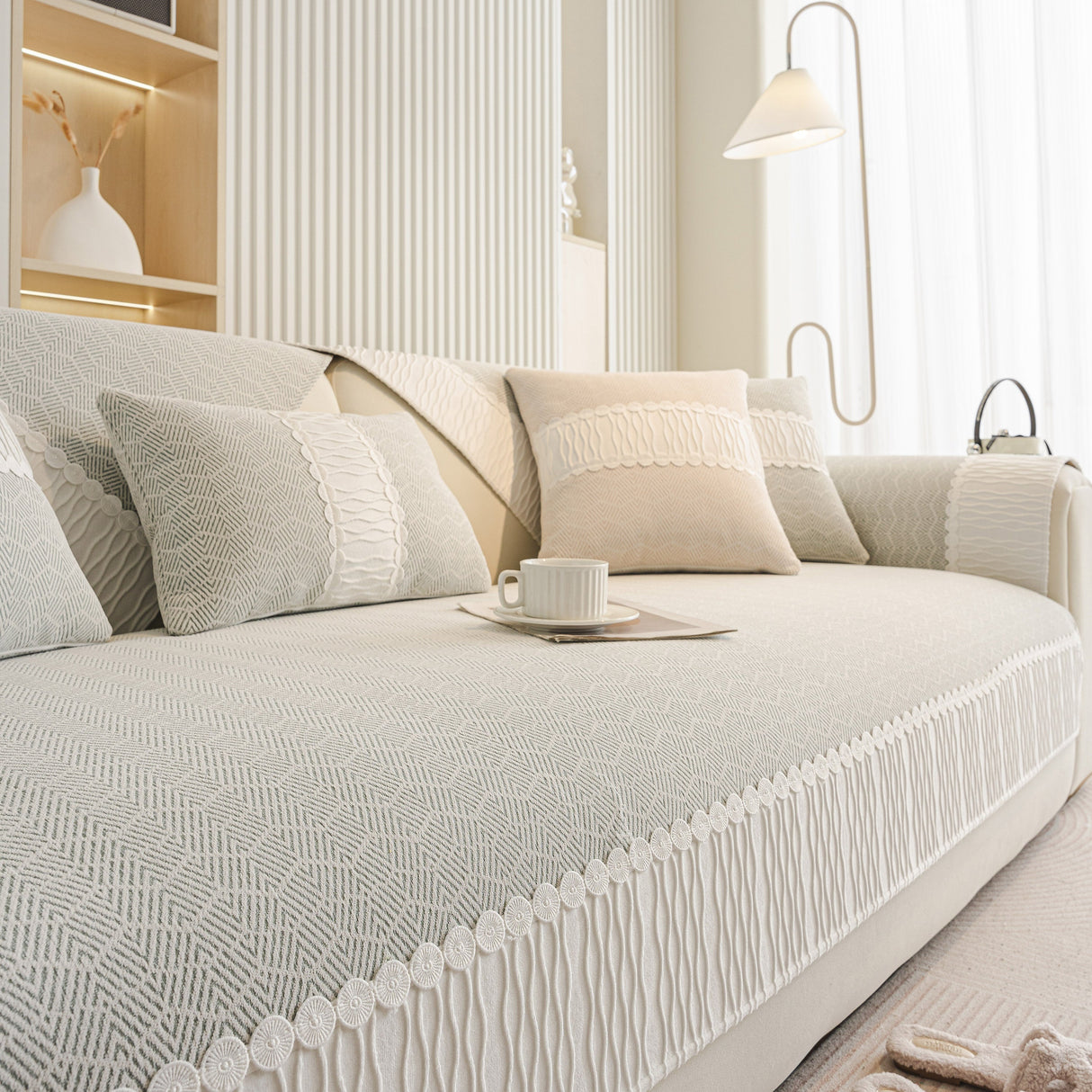 Herringbone Sofa Protector Cover, Non-Slip Couch Cover for Seat, Back & Arms