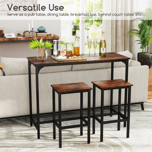 Industrial 3-Piece 47.5" Counter-Height Dining Table and 2 Bar Stools-Coffee