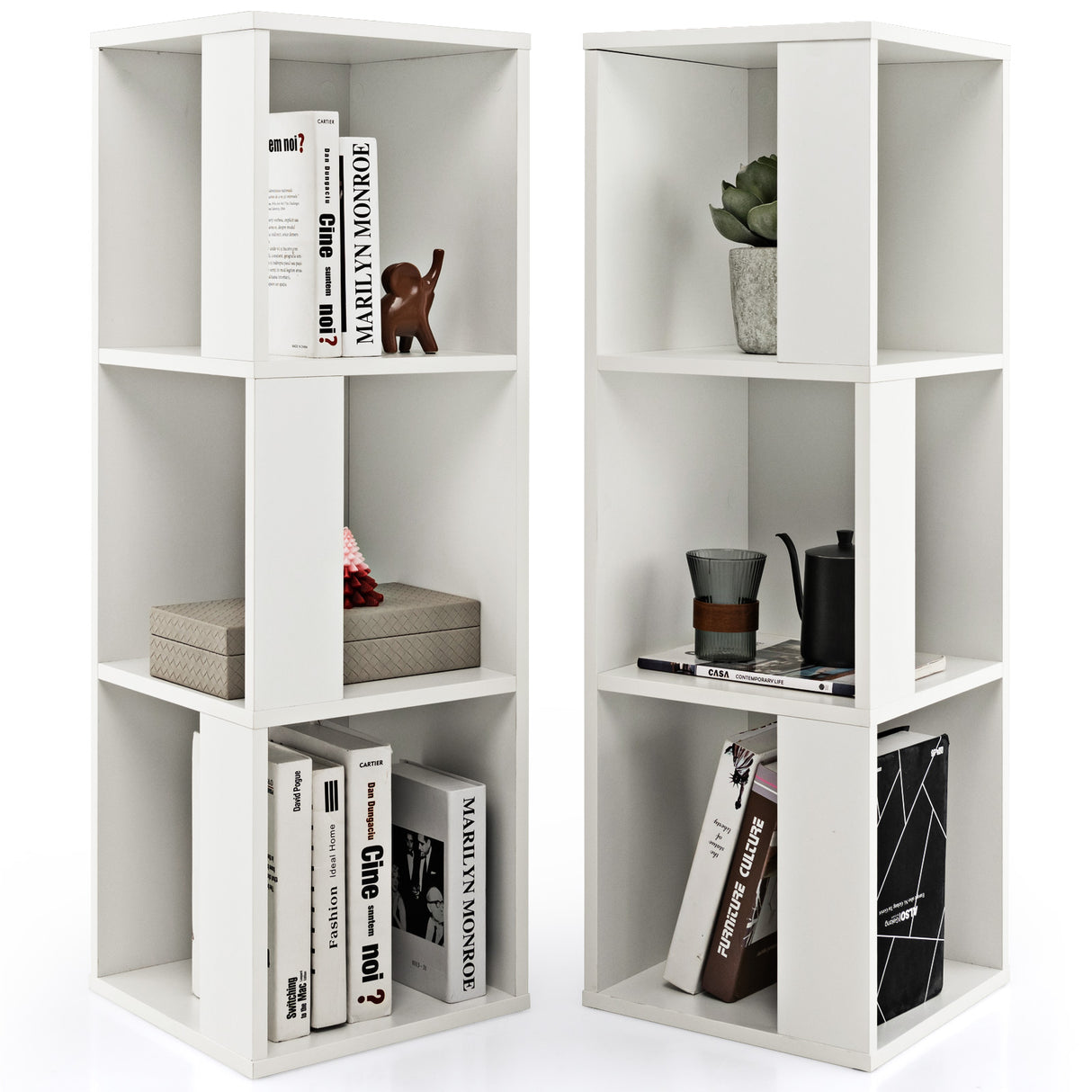 3-Tier 6 Cube Freestanding Bookcase with Anti-toppling Device-White