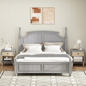 3-Tier Bedside Table Nightstand with Antique Grey Faux Marble Top-Grey